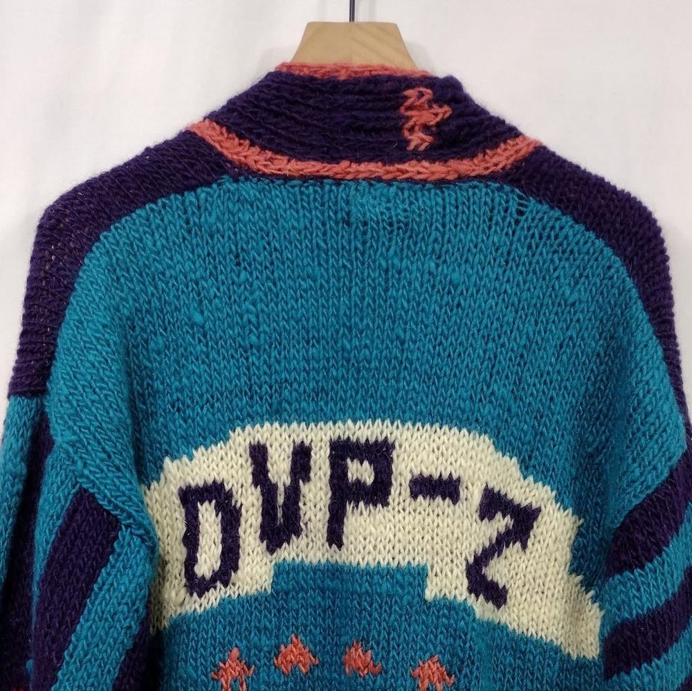 Vintage Bagnins Wool Graphic Sweater Cardigan Women's XL Handknit Boho Retro Y2K - Picture 6 of 8